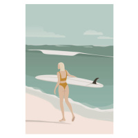 Ilustrace Surfer Girl Walking on the Beach,, LucidSurf, 26.7 × 40 cm