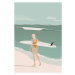 Ilustrace Surfer Girl Walking on the Beach,, LucidSurf, 26.7 × 40 cm