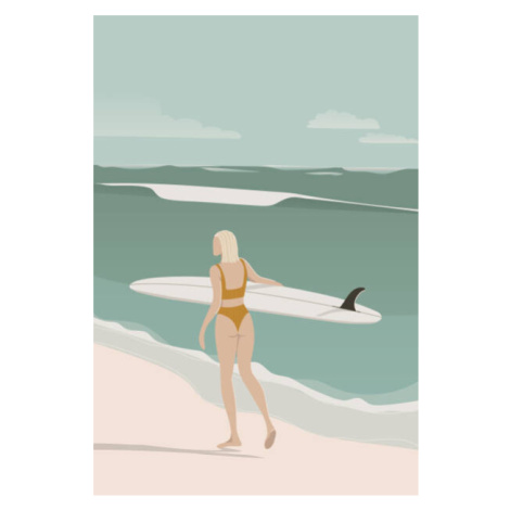 Ilustrace Surfer Girl Walking on the Beach,, LucidSurf, 26.7x40 cm