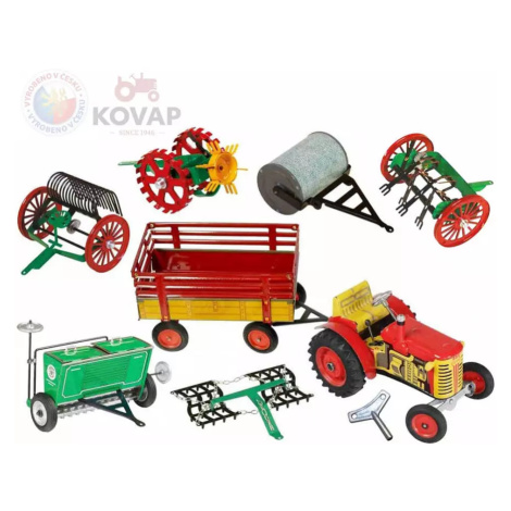 KOVAP Velký zemědělský agroset 2 traktor Zetor k natažení na klíček s doplňky kov Mega Creative