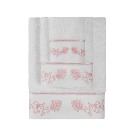 Soft Cotton Ručník Diara 50 × 100 cm, bílá - růžová výšivka