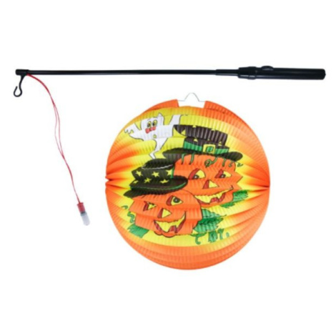 Lampion Halloween kulatý - veselé dýně 25 cm se svítící hůlkou