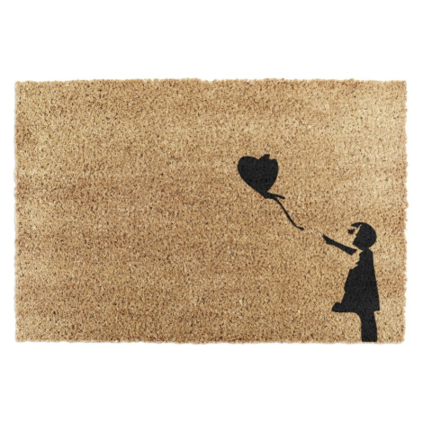 Rohožka z přírodního kokosového vlákna Artsy Doormats Girl with a Balloon Graffiti, 40 x 60 cm