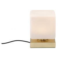 PAUL NEUHAUS LED stolní lampa mosaz, tvar kostky, dotykový stmívač, nadčasový design 3000K