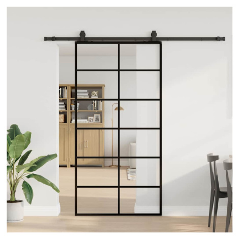 vidaXL Posuvné dveře se sadou kování černé 102x205 cm ESG Glass