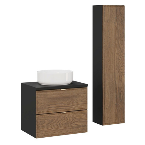 Comad Koupelnová sestava s deskou, skříňkami a umyvadlem Talia Casella 60 cm černý mat/dub casel