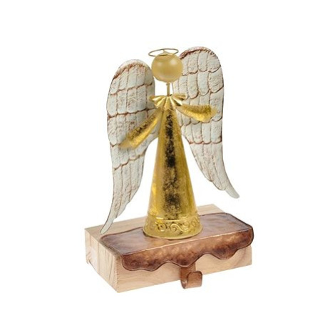 Anděl plech + dřevo s háčkem 24cm - zlatý MFP paper