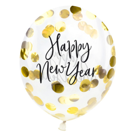 PartyDeco Sada latexových balonů s konfetami - Happy New Year 3 ks
