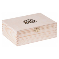 FK Dřevěná krabička s LOGEM na čaj s přihrádkami, se zámkem - 22x16x8 cm, Přírodní