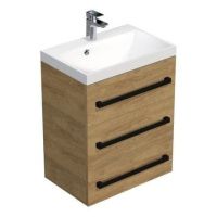 Koupelnová skříňka s černou úchytkou a umyvadlem SAT Cube Way 60x76,5x40 cm dub Hickory mat CUBE