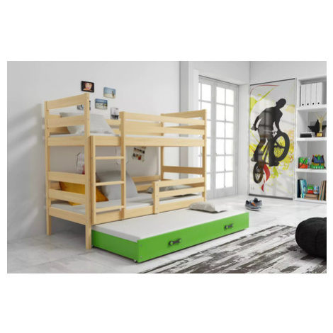 Dětská patrová postel ERYK s výsuvným lůžkem 80x190 cm - borovice Zelená BMS