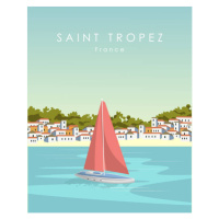 Ilustrace Saint Tropez travel poster France, Kristina Bilous, 30x40 cm