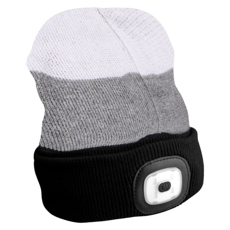 Čepice s čelovkou 180lm, nabíjecí, USB, univerzální velikost, bavlna/PE, černá/šedá/bílá SIXTOL