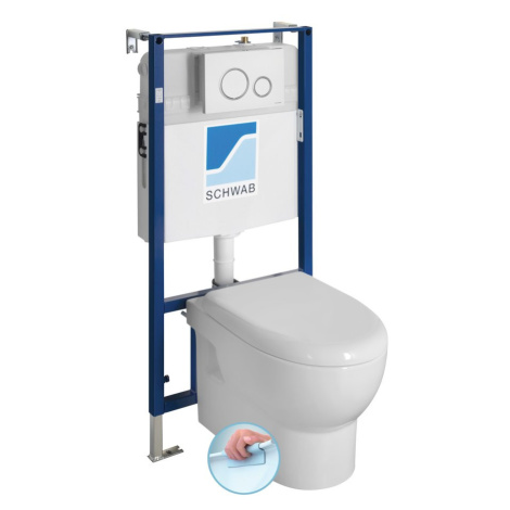 Sapho Závěsné WC ABSOLUTE Rimless s podomítkovou nádržkou a tlačítkem Schwab, bílá - SET(T02-211