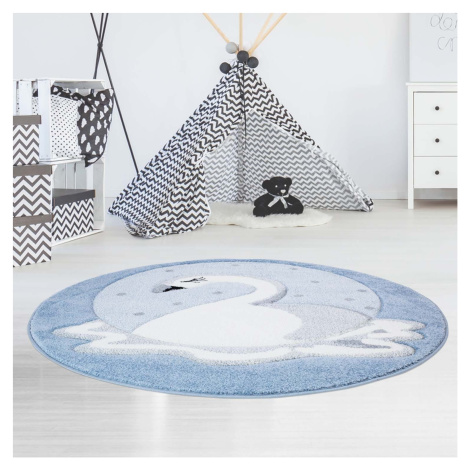 Krásný modrý kulatý koberec bílá labuť