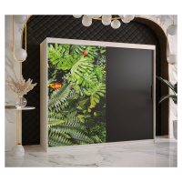 Šatní skříň Abi Paproc Barva korpusu: Bílá, Rozměry: 200 cm, Dveře: Paproc - kapradina + černá