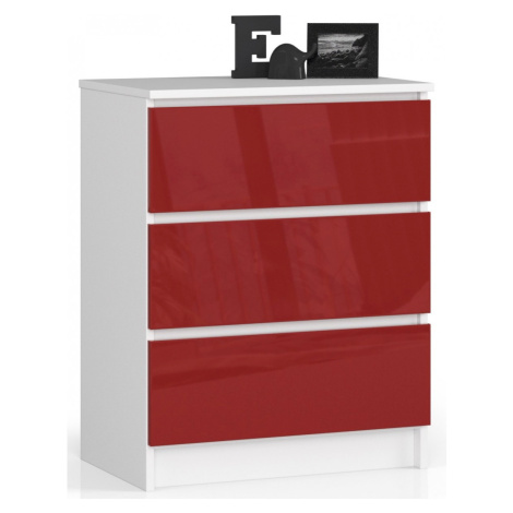Ak furniture Komoda Kuba 60 cm - 3 šuplíky bílá/červená