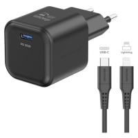 Swissten síťový adaptér GaN 1x USB-C 35W PD + datový kabel USB-C/Lightning 1,2 m černý