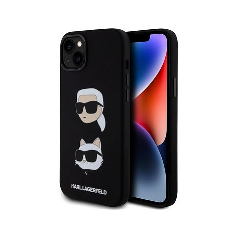 Karl Lagerfeld Liquid Silicone Karl and Choupette Heads Zadní Kryt pro iPhone 15 Plus Black