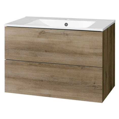 Mereo Aira, koupelnová skříňka s keramickým umyvadlem 81 cm, dub Halifax CN741
