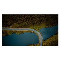 Fotografie WINDING MOUNTAIN ROAD WITH LAKE FROM, Gonsajo, 40 × 22.2 cm