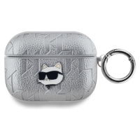 Karl Lagerfeld PU Embossed Choupette Head pouzdro AirPods Pro stříbrné