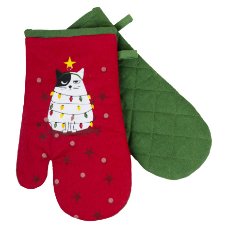Vánoční kuchyňské rukavice chňapky HAPPY XMAS červená 18x30 cm 100% bavlna Balení 2 kusy - levá 