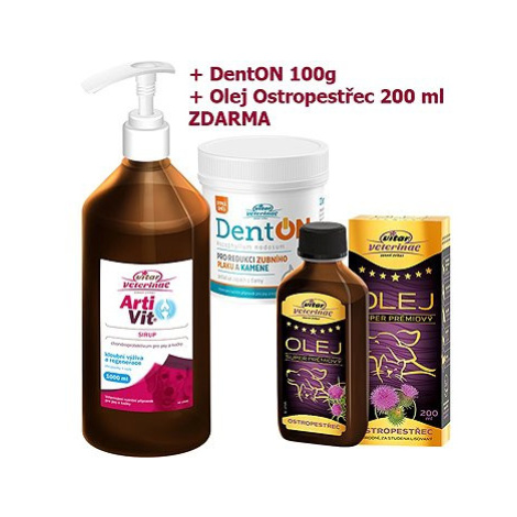 Vitar Veterinae Artivit sirup 1000 ml + DentON 100 g + ostropestřec olej 200 ml Vitar Veteriane