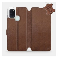 Flip pouzdro na mobil Samsung Galaxy A21S - Hnědé - kožené - Brown Leather