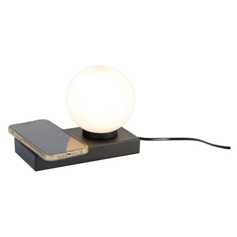 Černá stolní lampa s dotykovou a indukční nabíječkou - Janneke TRIO