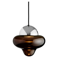 DESIGN BY US Závěsné svítidlo LED Nutty, hnědá / chromová barva, Ø 18,5 cm, sklo