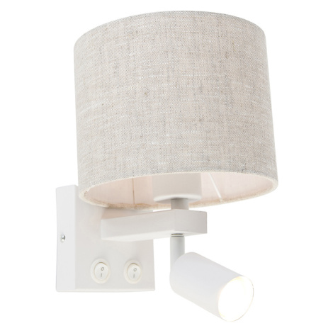 Nástěnná lampa bílá s lampičkou na čtení a stínidlem 18 cm světle šedá - Brescia QAZQA