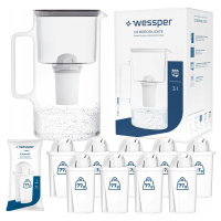 Skleněná filtrační konvice Wessper 3l Šedá 10x Aquaclassic filtr