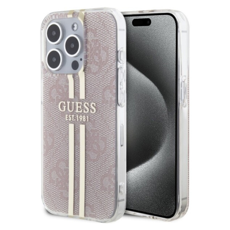 Guess IML 4G Gold Stripe kryt iPhone 15 Pro Max růžový