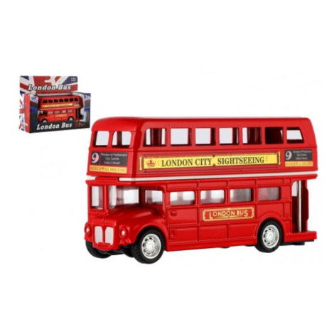 Teddies Autobus "Londýn" červený patrový kov/plast 12cm na zpětné natažení v krabičce 17x13,5x6c