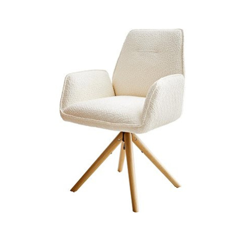 DELIFE Otočná židle Zoa-Flex dřevěná podnož zaoblená bouclé bílý 180°