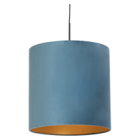 Závěsná lampa s velurovým odstínem modrá se zlatem 40 cm - Combi