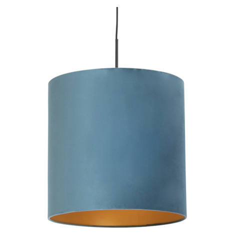 Závěsná lampa s velurovým odstínem modrá se zlatem 40 cm - Combi QAZQA