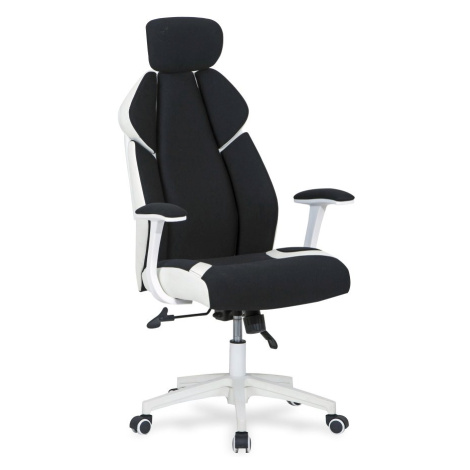 Herní židle CHRONO – plast, ekokůže, látka, černá / bílá