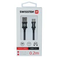 SWISSTEN datový kabel USB - USB-C, M/M, 3A, opletený, 0.2m, černá - 71521101