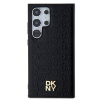 Zadní kryt DKNY PU Leather Repeat Pattern Stack Logo MagSafe pro Samsung Galaxy S24 Ultra, černá