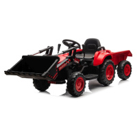 mamido  Dětský elektrický traktor s radlicí a přívěsem červený