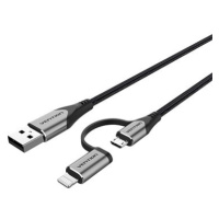 Vention MFi USB 2.0 to 2-in-1 Micro USB & Lightning Cable 1M Gray Aluminum Alloy Type