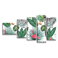 Obraz - 5-dílný Zebra a plameňák - 100x60 cm