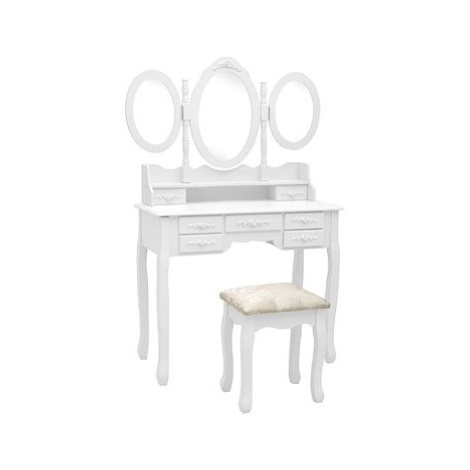 Toaletní stolek se stoličkou a 3dílné skládací zrcadlo bílý SHUMEE