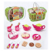 Nádobí dětské čajový servis set s maketami potravin v nákupním košíku plast