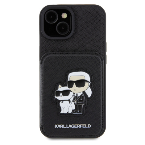 Zadní Kryt Karl Lagerfeld PU Saffiano Card Slot Stand Karl and Choupette pro Apple iPhone 15, če