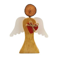AMADEA Dřevěný anděl s bílými křídly a červeným srdcem, masivní dřevo, 17x14,5x2 cm
