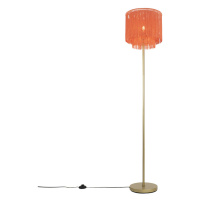 Orientální stojací lampa zlatožluté odstín s třásněmi - Franxa
