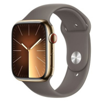 Apple Watch Series 9 45mm Cellular Zlatý nerez s jílově šedým sportovním řemínkem - M/L